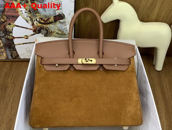 Hermes Birkin 25 Gold Brown Suede and Swift Calfskin Replica