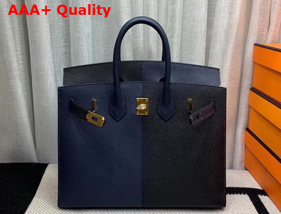Hermes Birkin 25 Patchwork Epsom Leather Navy and Black Replica