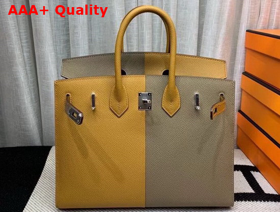 Hermes Birkin 25 Patchwork Epsom Leather Yellow and Gray Replica