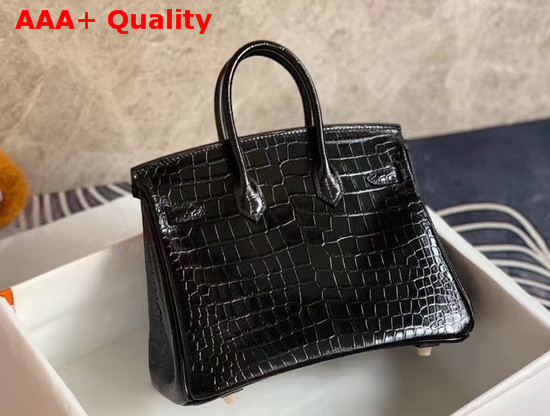 Hermes Birkin 25 in Black Crocodile Embossed Calfskin Replica