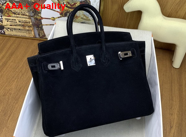 Hermes Birkin 25 in Black Doblis Suede Replica