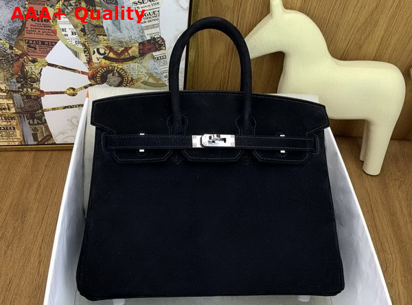 Hermes Birkin 25 in Black Doblis Suede Replica