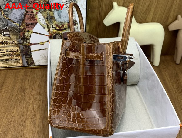Hermes Birkin 25 in Brown Shiny Alligator Leather Replica