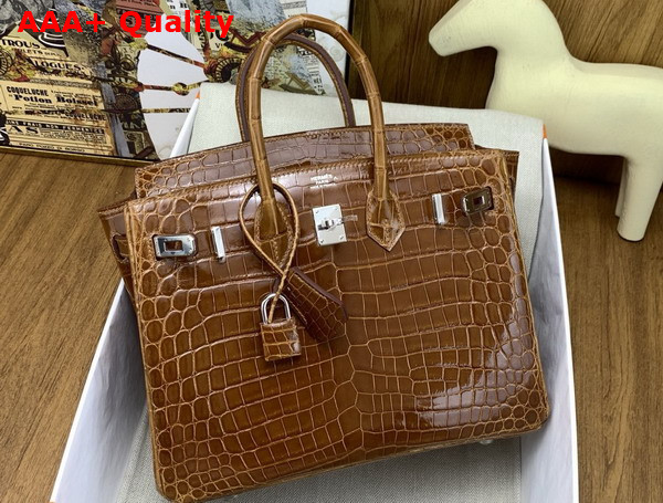 Hermes Birkin 25 in Brown Shiny Alligator Leather Replica