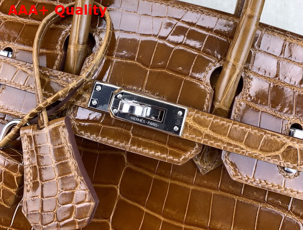 Hermes Birkin 25 in Brown Shiny Alligator Leather Replica