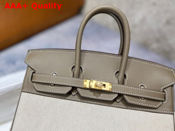 Hermes Birkin 25 in Canvas and Gray Swift Calfskin Replica