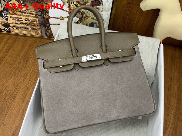 Hermes Birkin 25 in Elephant Suede and Swift Calfskin Replica