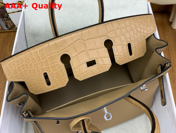 Hermes Birkin 25 in Milk Tea Color Togo Leather and Alligator Leather Replica