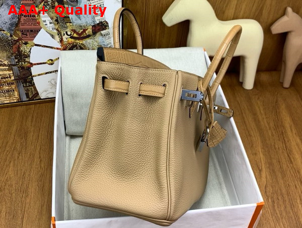 Hermes Birkin 25 in Milk Tea Color Togo Leather and Alligator Leather Replica