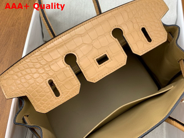 Hermes Birkin 25 in Oat Milk Togo Calfskin and Alligator Leather Replica