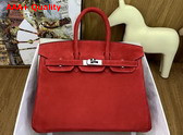 Hermes Birkin 25 in Rouge Red Doblis Suede Replica