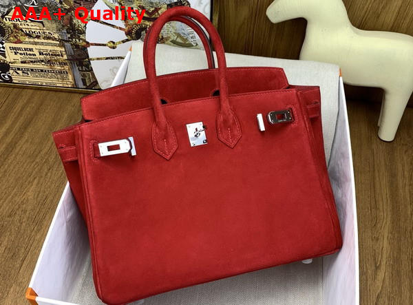 Hermes Birkin 25 in Rouge Red Doblis Suede Replica