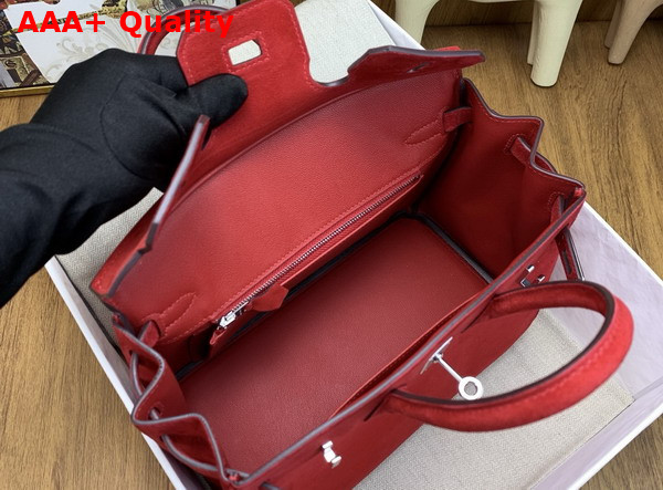 Hermes Birkin 25 in Rouge Red Doblis Suede Replica