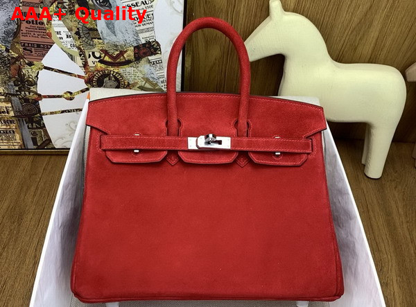 Hermes Birkin 25 in Rouge Red Doblis Suede Replica