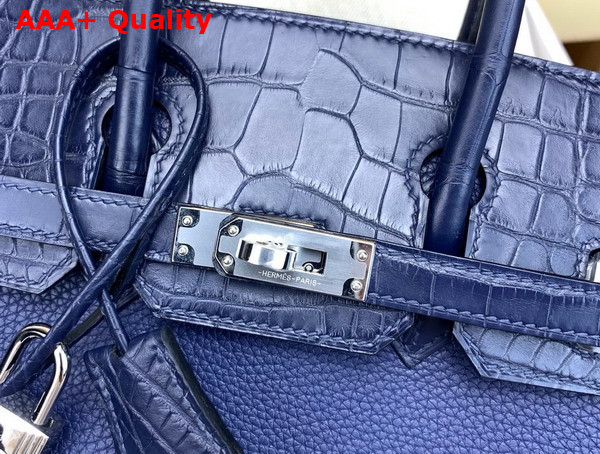 Hermes Birkin 25 in Sapphire Blue Togo Leather and Alligator Leather Replica