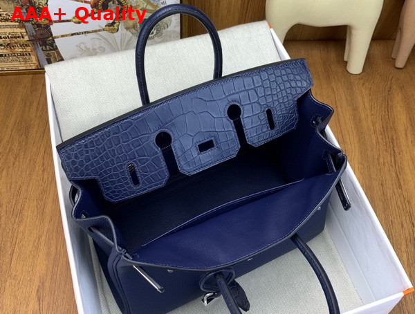 Hermes Birkin 25 in Sapphire Blue Togo Leather and Alligator Leather Replica