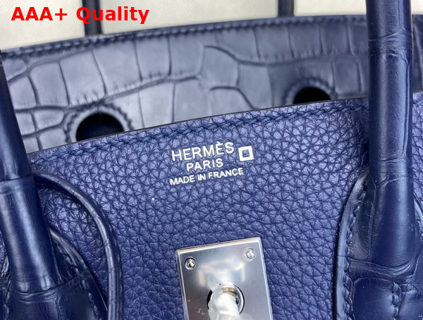 Hermes Birkin 25 in Sapphire Blue Togo Leather and Alligator Leather Replica