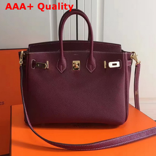 Hermes Birkin 25 with Shoulder Strap Burgundy Togo Leather Replica