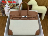 Hermes Birkin 30 Bag in Beige Canvas and Gold Swift Calfskin Replica