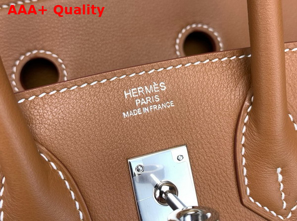 Hermes Birkin 30 Bag in Beige Canvas and Gold Swift Calfskin Replica