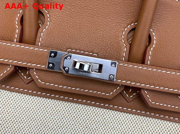 Hermes Birkin 30 Bag in Beige Canvas and Gold Swift Calfskin Replica