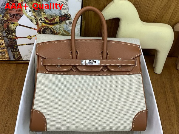 Hermes Birkin 30 Bag in Beige Canvas and Gold Swift Calfskin Replica