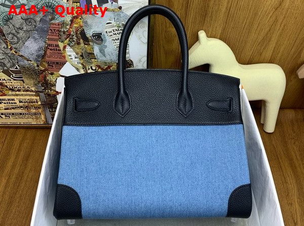 Hermes Birkin 30 Bag in Blue Denim and Noir Togo Calfskin Replica