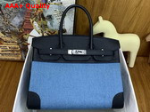 Hermes Birkin 30 Bag in Blue Denim and Noir Togo Calfskin Replica
