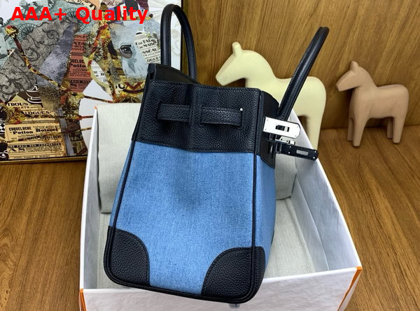 Hermes Birkin 30 Bag in Blue Denim and Noir Togo Calfskin Replica