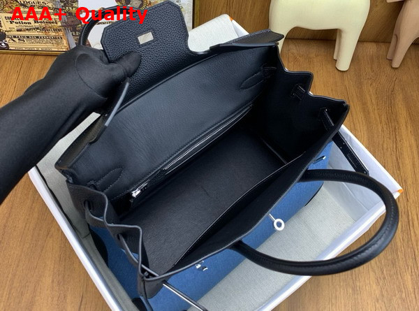 Hermes Birkin 30 Bag in Blue Denim and Noir Togo Calfskin Replica