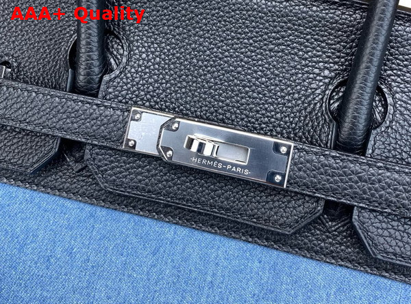 Hermes Birkin 30 Bag in Blue Denim and Noir Togo Calfskin Replica