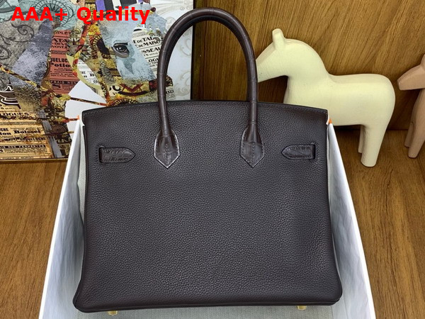 Hermes Birkin 30 Bag in Ebene Togo Leather and Alligator Leather Replica