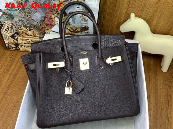 Hermes Birkin 30 Bag in Ebene Togo Leather and Alligator Leather Replica