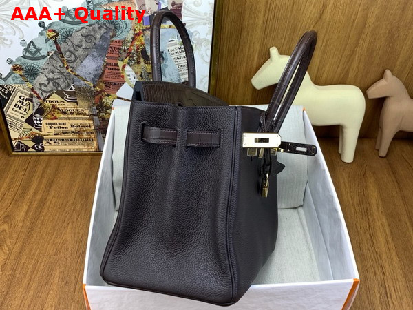 Hermes Birkin 30 Bag in Ebene Togo Leather and Alligator Leather Replica
