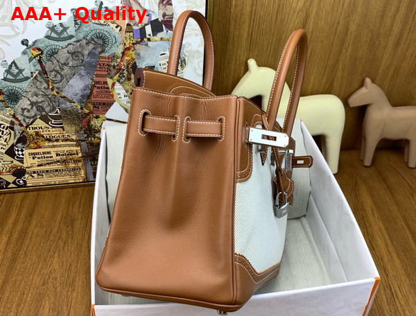Hermes Birkin 30 Bag in Natural Canvas and Gold Brown Lace Swift Calfskin Replica