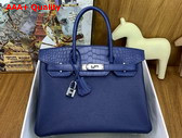 Hermes Birkin 30 Bag in Sapphire Blue Togo Leather and Matte Alligator Leather Replica