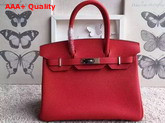 Hermes Birkin 30 Red Togo Leather with Silver Lock Replica
