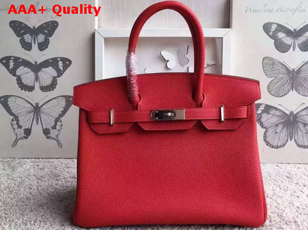 Hermes Birkin 30 Red Togo Leather with Silver Lock Replica