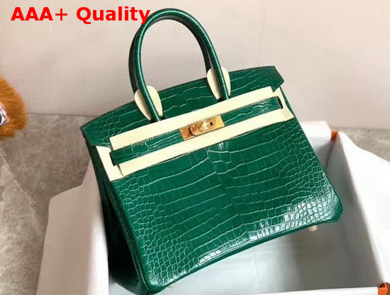 Hermes Birkin 30 in Green Crocodile Embossed Calfskin Replica