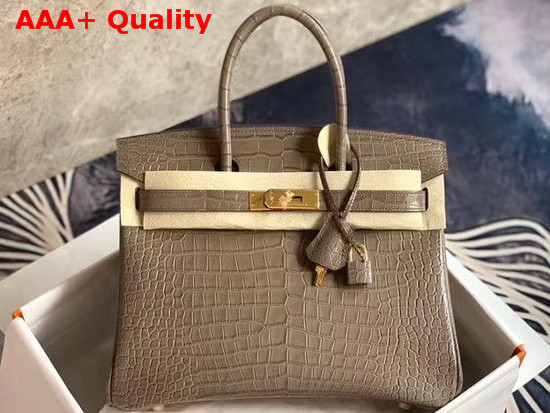 Hermes Birkin 30 in Grey Crocodile Embossed Calfskin Replica