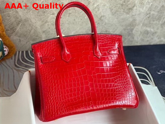 Hermes Birkin 30 in Red Crocodile Embossed Calfskin Replica