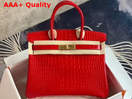Hermes Birkin 30 in Red Crocodile Embossed Calfskin Replica