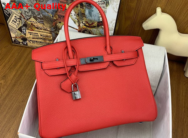Hermes Birkin 30 in Red Togo Calfskin with Orange Lining Replica