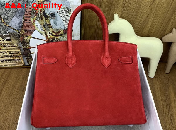 Hermes Birkin 30 in Rouge Red Doblis Suede Replica