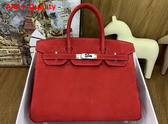 Hermes Birkin 30 in Rouge Red Doblis Suede Replica