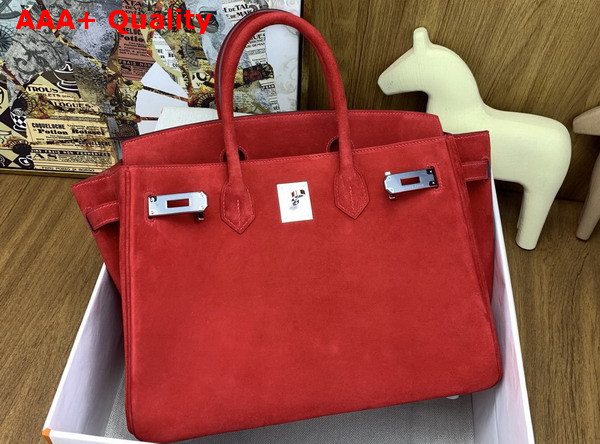 Hermes Birkin 30 in Rouge Red Doblis Suede Replica