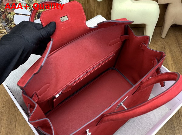 Hermes Birkin 30 in Rouge Red Doblis Suede Replica