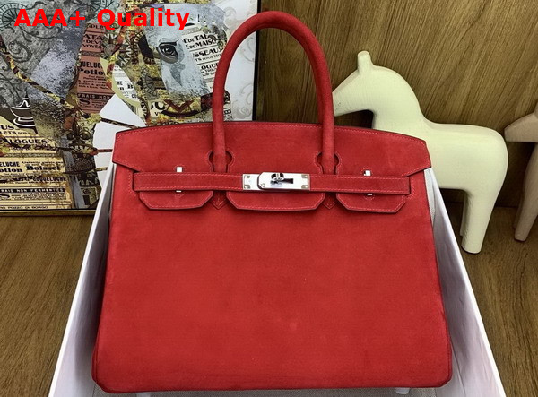 Hermes Birkin 30 in Rouge Red Doblis Suede Replica