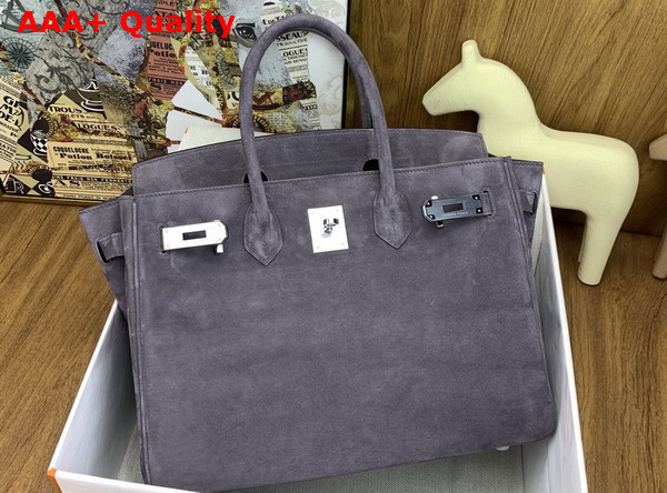 Hermes Birkin 30 in Smoke Gray Doblis Suede Replica