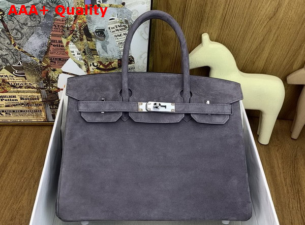 Hermes Birkin 30 in Smoke Gray Doblis Suede Replica